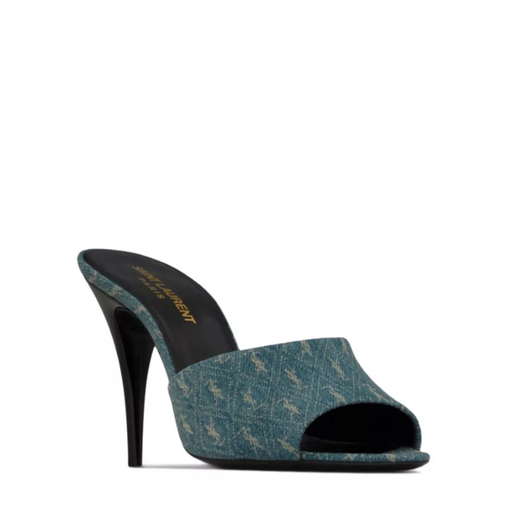 Saint Laurent LA 16 mules in CASSANDRE DENIM